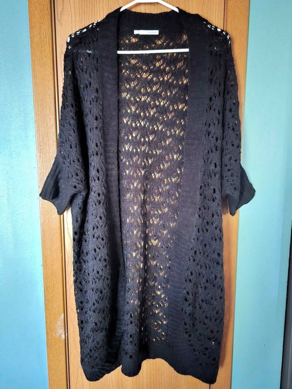 Size L Maurices Black Crochet Short Sleeve Duster Cardigan